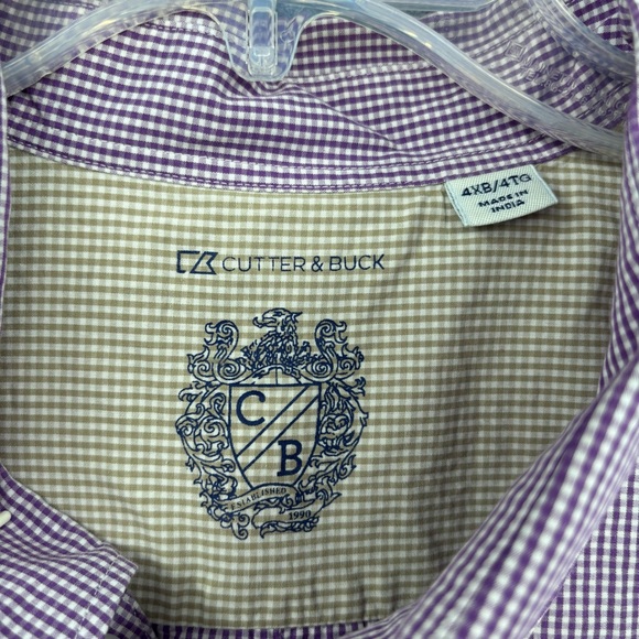 Cutter & Buck Purple White Gingham Plaid Button Up Long Sleeve Men’s 4XB Career - Picture 5 of 11
